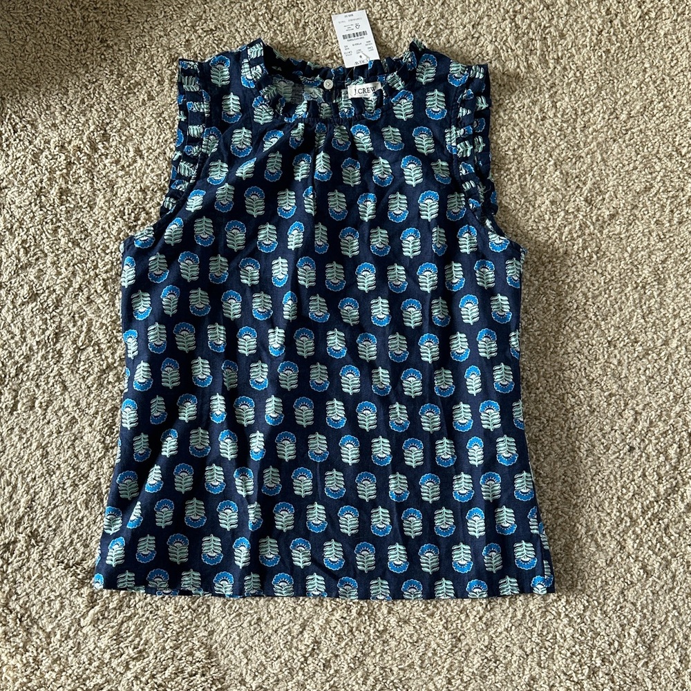 J.Crew NWT Navy Patterned Sleeveless Shell Top
